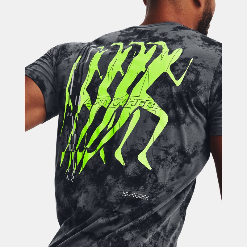 Men's  Under Armour  Run Anywhere Short Sleeve T-Shirt Pitch Gray / Lime Surge / Reflective S